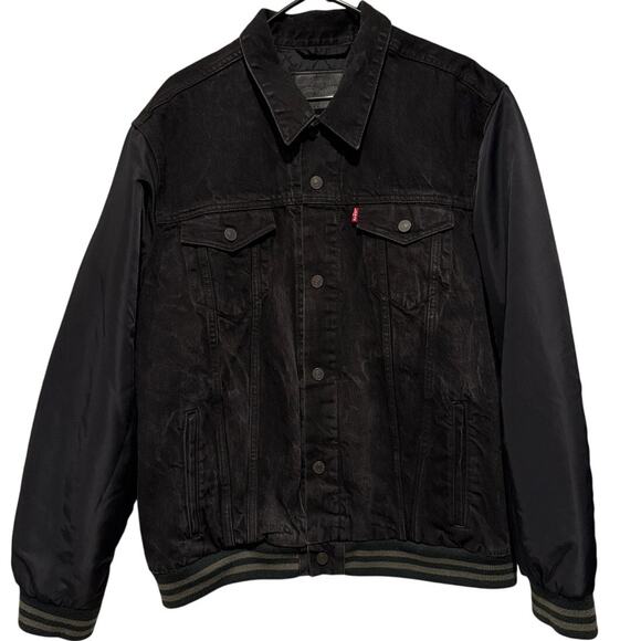 Levi's Thermore Rinnova Cotton Jean Denim Varsity Trucker Jacket Men XXL Black - Picture 1 of 12